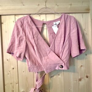 Top Shop Polly Pink Tie-Back Wrap Crop Top